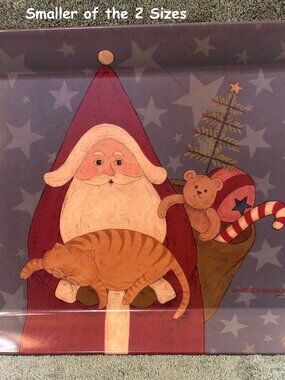 Vintage Warren Kimble Santa Cat Christmas Serving Tray,Italy. Smaller Sized